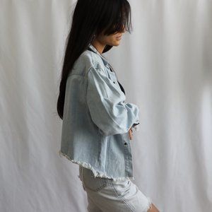 Denim Over Shirt Cropped Asymmetric Lightweight
